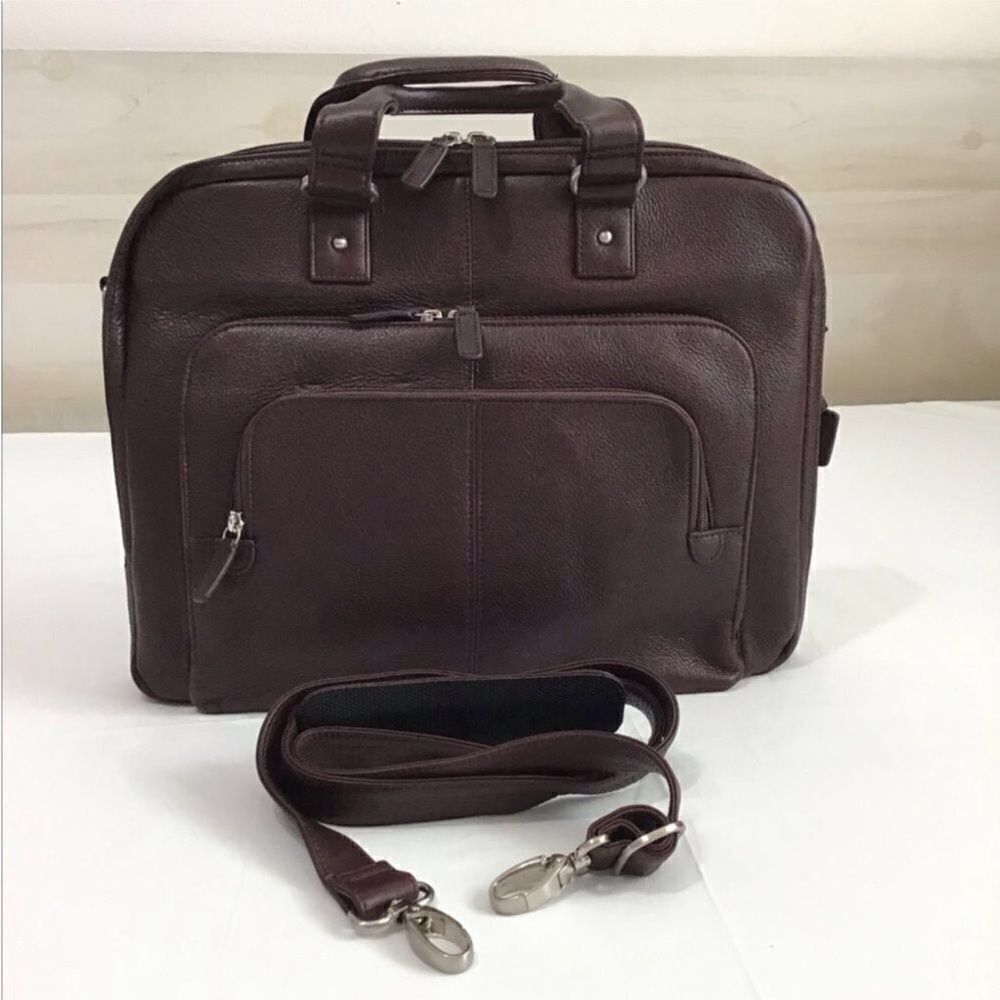 Levenger Brown Laptop Bag Briefcase Adjustable Shoulder Strap